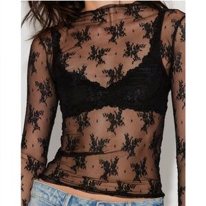 Free People Black Lace Sheer Top